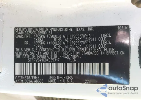 2008 Toyota Tundra Base 5.7L V8 из США, поврежденный, VIN 5TFRV541X8X035317